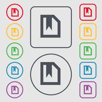 bookmark icon sign. symbol on the Round and square buttons with frame. illustration