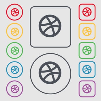 Basketball icon sign. symbol on the Round and square buttons with frame. illustration