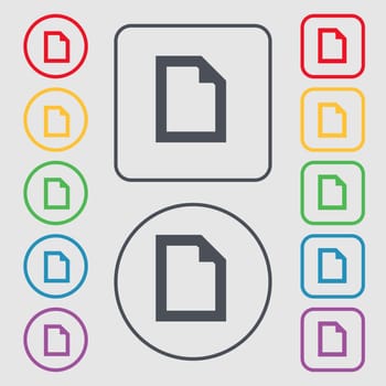 Text File document icon sign. symbol on the Round and square buttons with frame. illustration