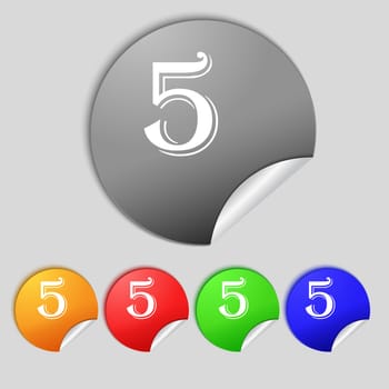 number five icon sign. Set of coloured buttons. illustration