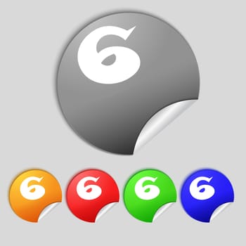 number six icon sign. Set of coloured buttons. illustration