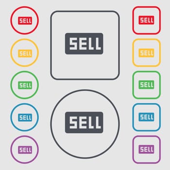 Sell, Contributor earnings icon sign. symbol on the Round and square buttons with frame. illustration