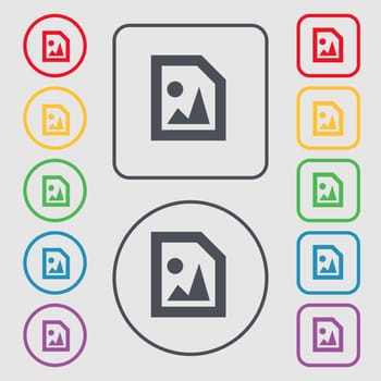 File JPG icon sign. symbol on the Round and square buttons with frame. illustration