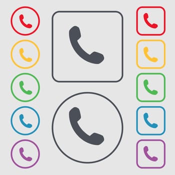 Phone, Support, Call center icon sign. symbol on the Round and square buttons with frame. illustration