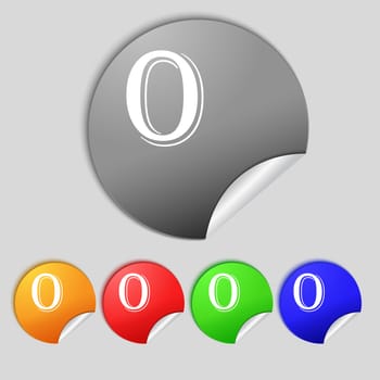 number zero icon sign. Set of coloured buttons. illustration