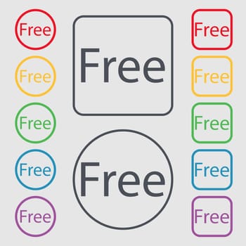 Free sign icon. Special offer symbol. Symbols on the Round and square buttons with frame. illustration