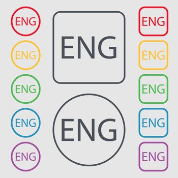 English sign icon. Great Britain symbol. Symbols on the Round and square buttons with frame. illustration