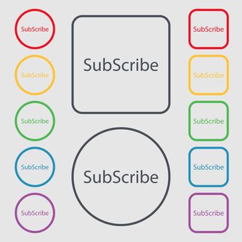 Subscribe sign icon. Membership symbol. Website navigation. Symbols on the Round and square buttons with frame. illustration