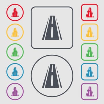 Road icon sign. Symbols on the Round and square buttons with frame. illustration