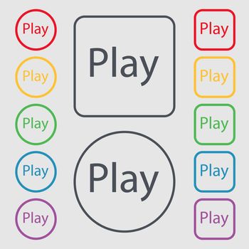 Play sign icon. symbol. Symbols on the Round and square buttons with frame. illustration
