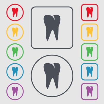 tooth icon. Symbols on the Round and square buttons with frame. illustration