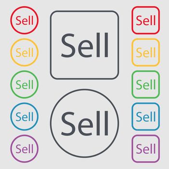 Sell sign icon. Contributor earnings button. Symbols on the Round and square buttons with frame. illustration