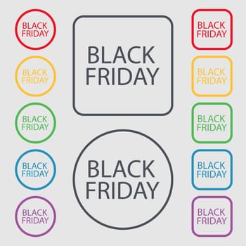 Black friday sign icon. Sale symbol.Special offer label. Symbols on the Round and square buttons with frame. illustration