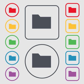 Document folder icon sign. symbol on the Round and square buttons with frame. illustration
