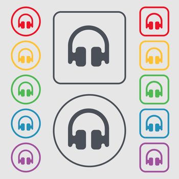 Headphones, Earphones icon sign. symbol on the Round and square buttons with frame. illustration