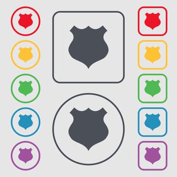 shield icon sign. Symbols on the Round and square buttons with frame. illustration