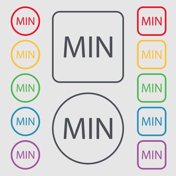 minimum sign icon. Symbols on the Round and square buttons with frame. illustration