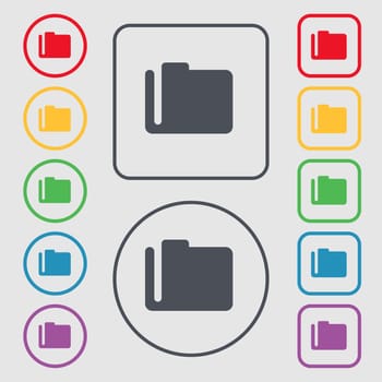 Document folder icon sign. symbol on the Round and square buttons with frame. illustration