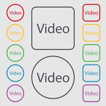 Play video sign icon. Player navigation symbol. Symbols on the Round and square buttons with frame. illustration