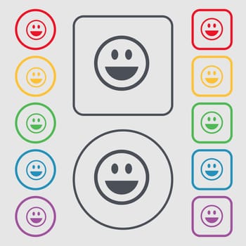 funny Face icon sign. symbol on the Round and square buttons with frame. illustration