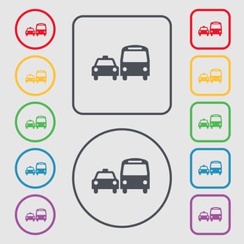 taxi icon sign. symbol on the Round and square buttons with frame. illustration