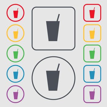 cocktail icon sign. symbol on the Round and square buttons with frame. illustration