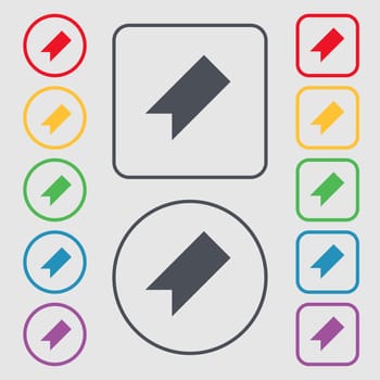 bookmark icon sign. symbol on the Round and square buttons with frame. illustration