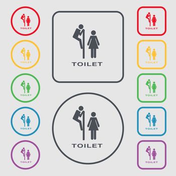 toilet icon sign. symbol on the Round and square buttons with frame. illustration