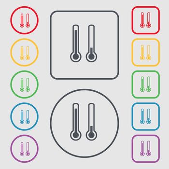 thermometer temperature icon sign. symbol on the Round and square buttons with frame. illustration