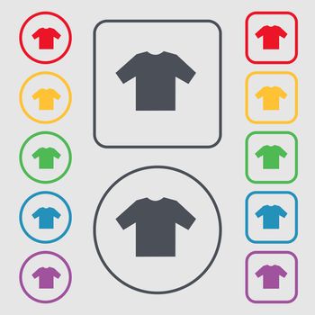 t-shirt icon sign. symbol on the Round and square buttons with frame. illustration