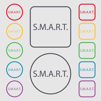 Smart sign icon. Press button. Symbols on the Round and square buttons with frame. illustration