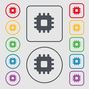 Central Processing Unit icon sign. symbol on the Round and square buttons with frame. illustration