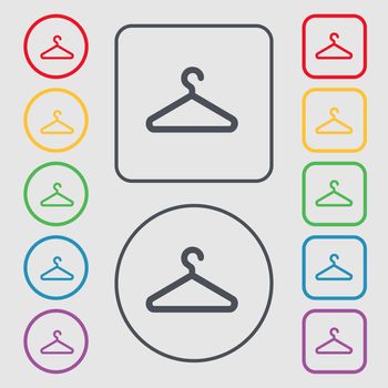 clothes hanger icon sign. symbol on the Round and square buttons with frame. illustration