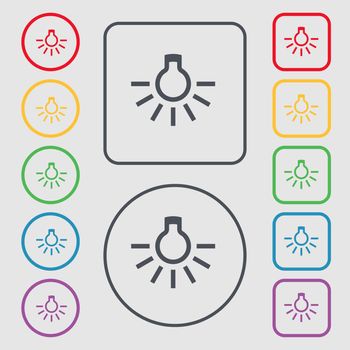 light bulb icon sign. symbol on the Round and square buttons with frame. illustration