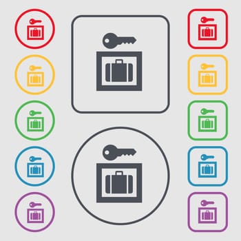 Luggage Storage icon sign. symbol on the Round and square buttons with frame. illustration
