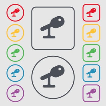 Microphone, Speaker icon sign. symbol on the Round and square buttons with frame. illustration