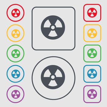 radiation icon sign. symbol on the Round and square buttons with frame. illustration