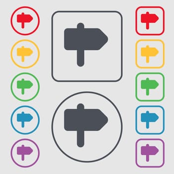 Information Road icon sign. symbol on the Round and square buttons with frame. illustration