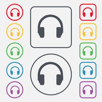 headsets icon sign. symbol on the Round and square buttons with frame. illustration