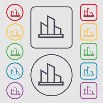 Diagram icon sign. symbol on the Round and square buttons with frame. illustration