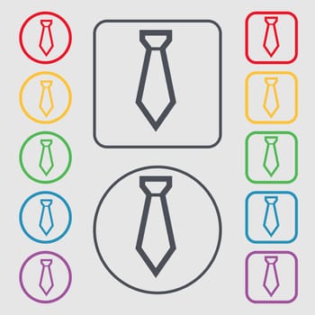 Tie icon sign. symbol on the Round and square buttons with frame. illustration