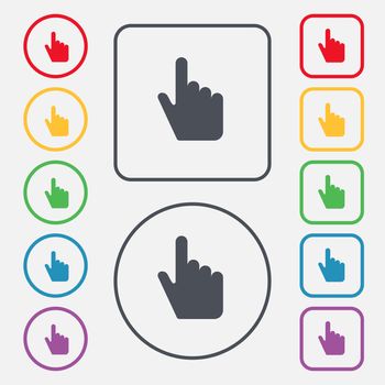 cursor icon sign. symbol on the Round and square buttons with frame. illustration