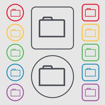 Folder icon sign. symbol on the Round and square buttons with frame. illustration