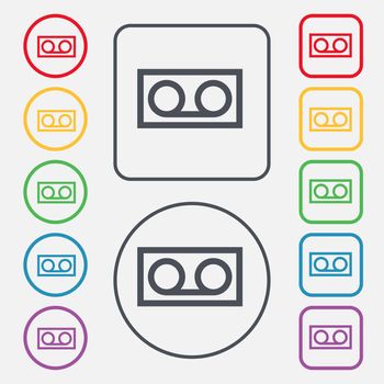 audio cassette icon sign. symbol on the Round and square buttons with frame. illustration