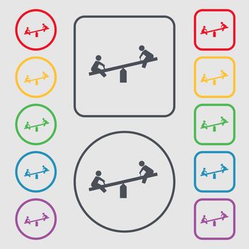swing icon sign. symbol on the Round and square buttons with frame. illustration