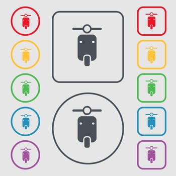 motorcycle icon sign. symbol on the Round and square buttons with frame. illustration