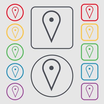 map poiner icon sign. symbol on the Round and square buttons with frame. illustration