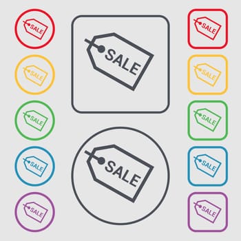 Sale icon sign. symbol on the Round and square buttons with frame. illustration