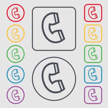 handset icon sign. symbol on the Round and square buttons with frame. illustration