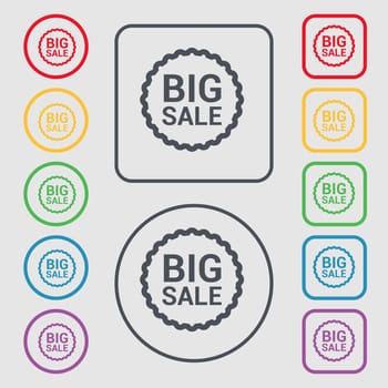 Big sale icon sign. symbol on the Round and square buttons with frame. illustration